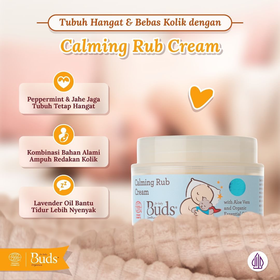 Buds Organics Calming Rub Cream membantu mengatasi perut kembung pada bayi